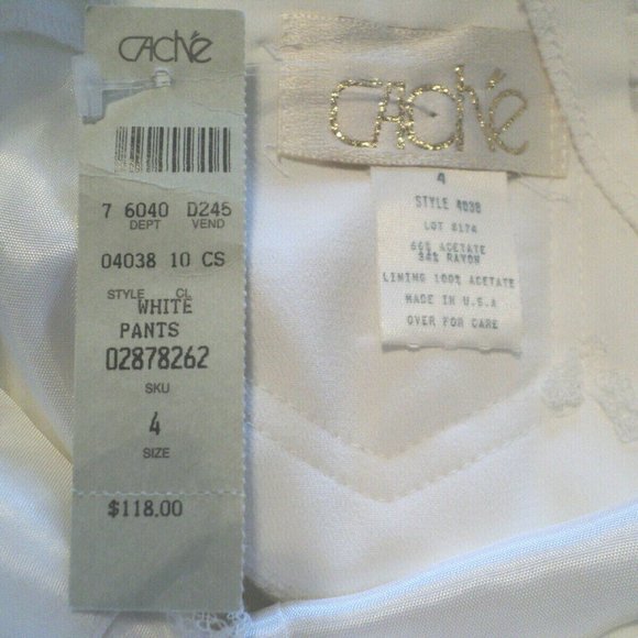 NEW Cache Pants White Size 4 Gold Crest Buttons Straight Leg Lined Made in USA - Picture 7 of 8